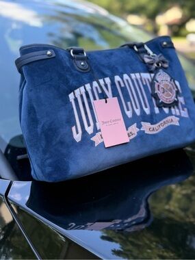 Juicy Couture Mid blueish Suede Logo Tote with Pink Tag